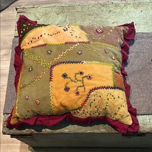antique crazy quilt pillow. Needle work.
